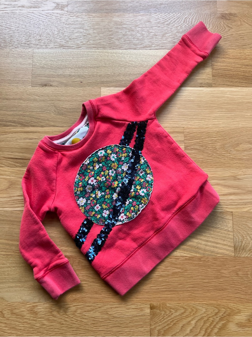 Mini Boden Coral Pink Floral Sequin Circle Sweatshirt